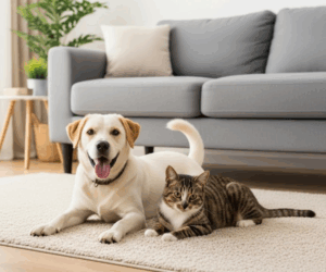 Dog and Cat on Carpet